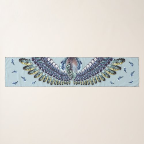 Blue Feathers Bird Wings Colorful Illustrated Scarf