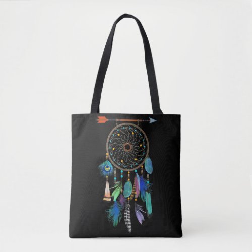Blue Feathers  Boho Style  Dreamcatcher Tote Bag