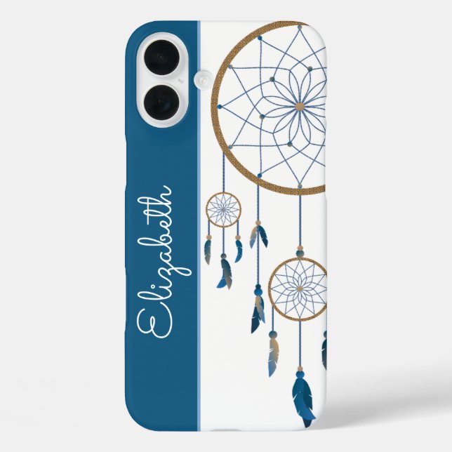 Blue Feathers Dreamcatcher Custom Name Boho Case-Mate iPhone Case (Back)