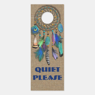 Blue Feathers Dreamcatcher Quiet Please Door Hanger