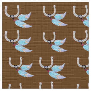 Blue Feathers Horseshoe Fabric