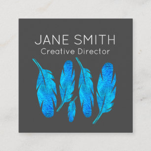 Blue feathers modern colorful creative industry square business card