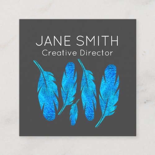 Blue feathers modern colorful creative industry square business card