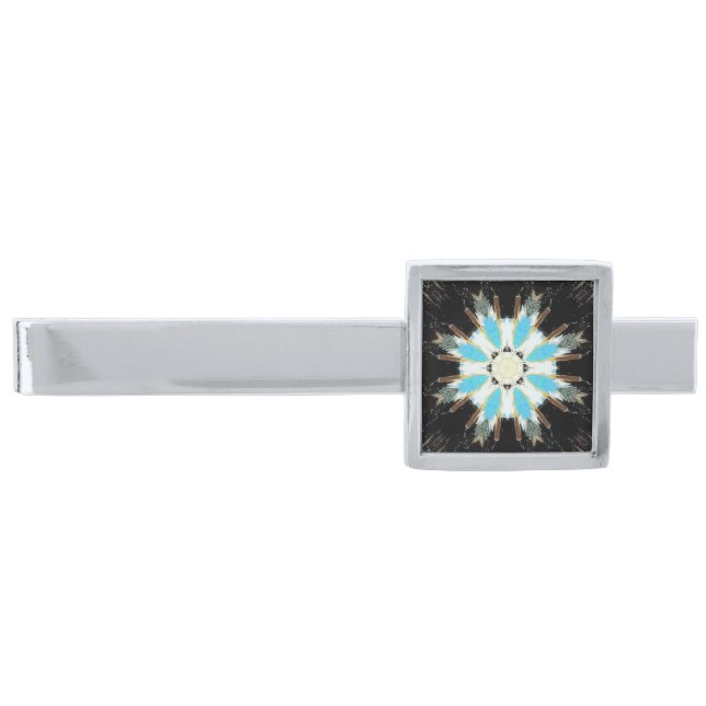 blue feathers star-burst silver finish tie clip (Front)