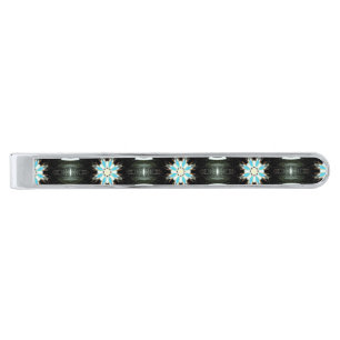 blue feathers star-bursts silver finish tie bar