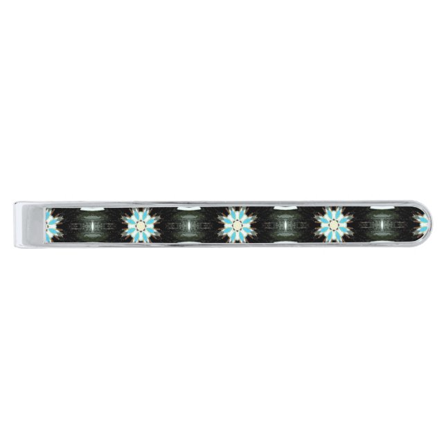 blue feathers star-bursts silver finish tie bar (Front)