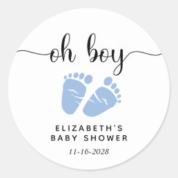 Blue Feet Baby Boy Shower Classic Round Sticker