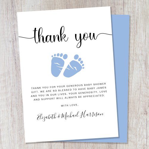 Blue Feet Baby Boy Shower Thank You Card