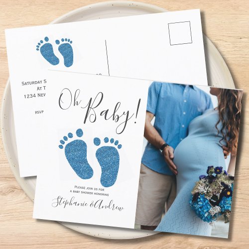 Blue Feet Couples Baby Shower Invitation Postcard