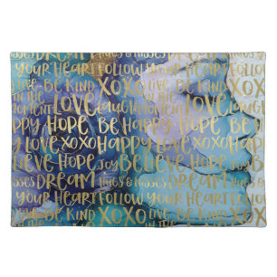 Blue Female Face Gold Inspirational Quotes Cloth Placemat