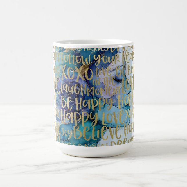 Blue Female Face Gold Inspirational Quotes Coffee Mug (Center)