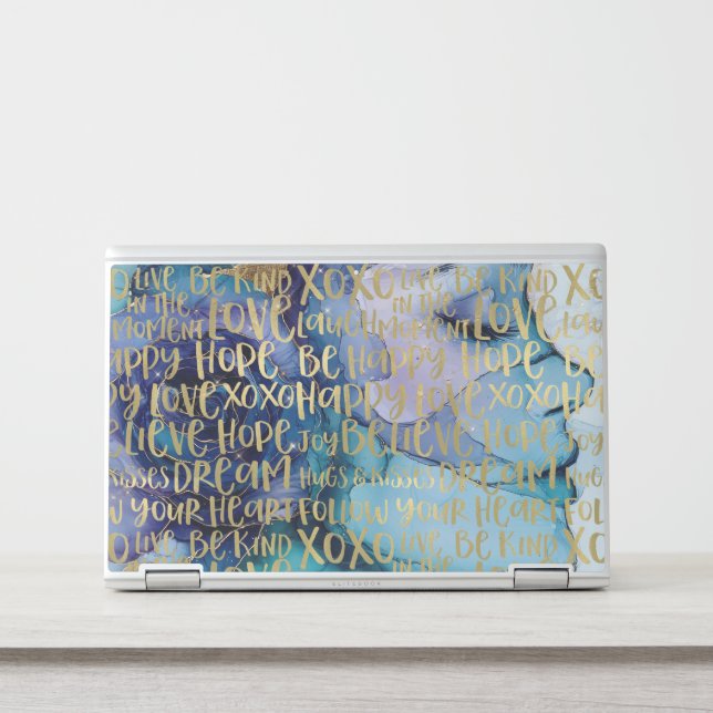 Blue Female Face Gold Inspirational Quotes HP Laptop Skin (Front)
