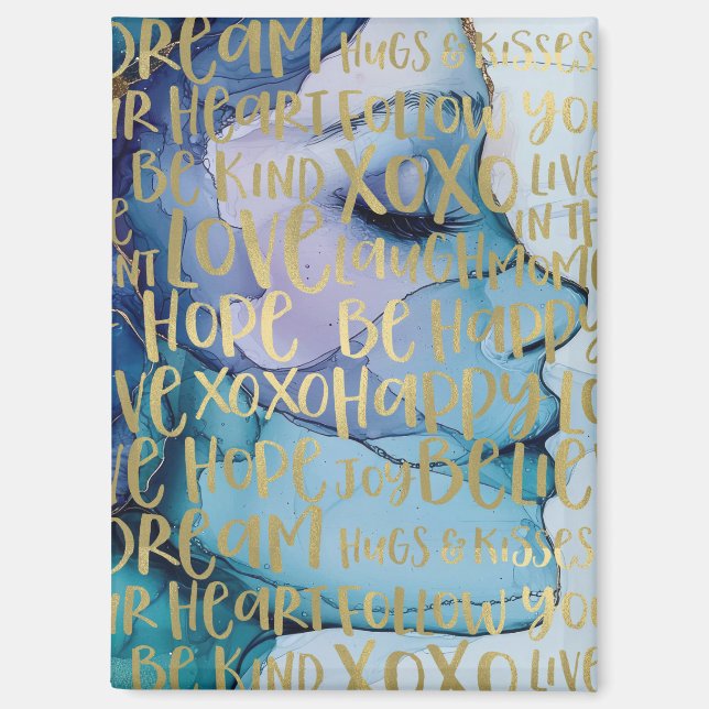 Blue Female Face Gold Inspirational Quotes Magnet (Front)