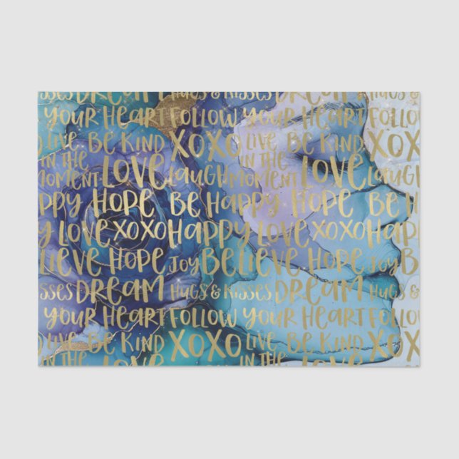 Blue Female Face Gold Inspirational Quotes Tissue Paper (Front)