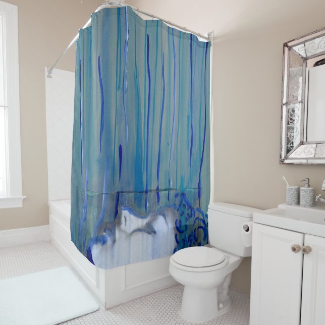 Blue Female Self Portrait Shower Curtain (In Situ)