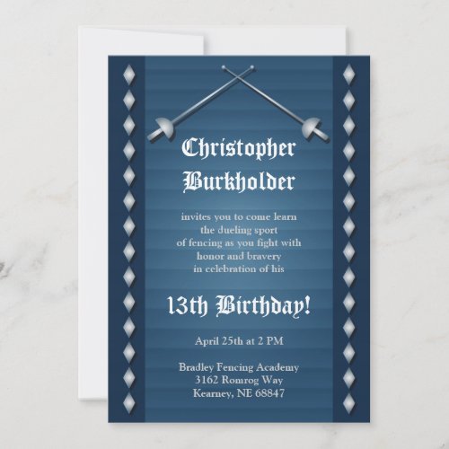 Blue Fencing Birthday Party Invitation