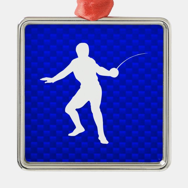 Blue Fencing Metal Ornament (Front)