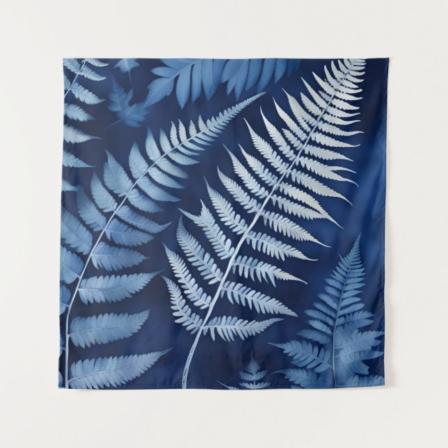 Blue Fern Cyanotype Tapestry (Front)