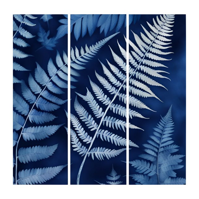 Blue Fern Cyanotype Triptych (Front)