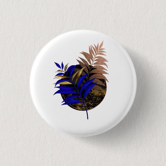 Blue fern on black circle button (Front)
