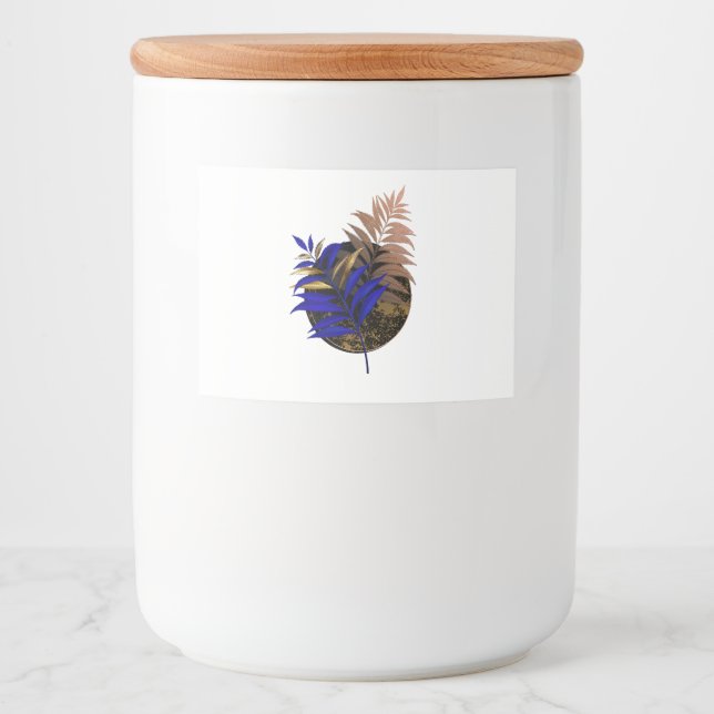Blue fern on black circle food label (Front)