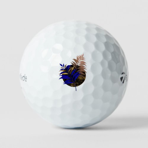 Blue fern on black circle golf balls