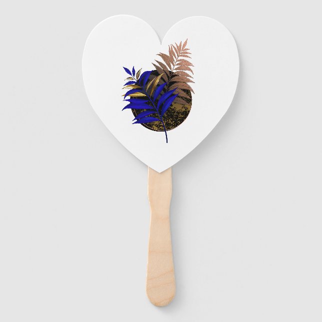 Blue fern on black circle hand fan (Front)