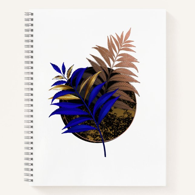 Blue fern on black circle notebook (Front)