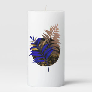 Blue fern on black circle pillar candle