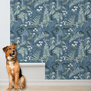 Blue Ferns and Leaves Wallpaper