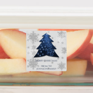 Blue Festive Christmas Tree Baking Label