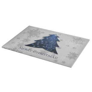 Blue Festive Christmas Tree Cutting Board