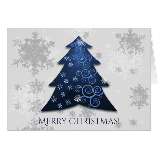 Blue Festive Christmas Tree Holiday Greeting Card (Front Horizontal)