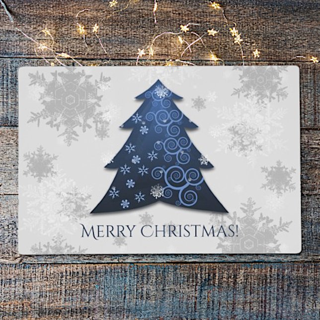 Blue Festive Christmas Tree Laminated Placemat (Blue Festive Christmas Tree Placemat)