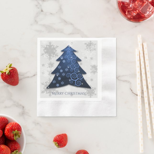 Blue Festive Christmas Tree Paper Napkin (Insitu)