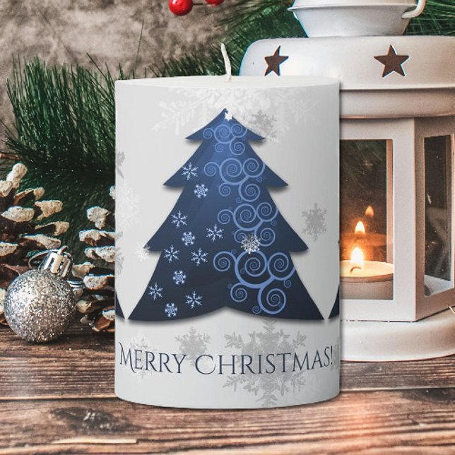 Blue Festive Christmas Tree Pillar Candle (Blue Festive Christmas Tree Pillar Candle)
