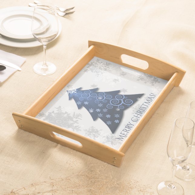 Blue Festive Christmas Tree Serving Tray (Front)