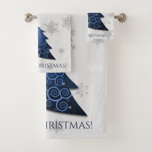 Blue Festive Christmas Tree Towel Set (Insitu)
