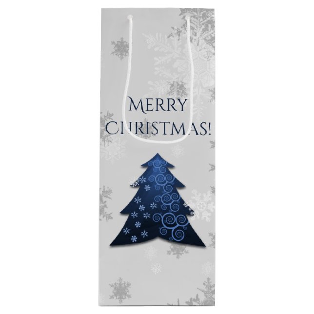 Blue Festive Christmas Tree Wine Gift Bag (Front)