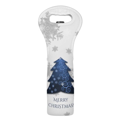 Blue Festive Christmas Tree Wine Tote