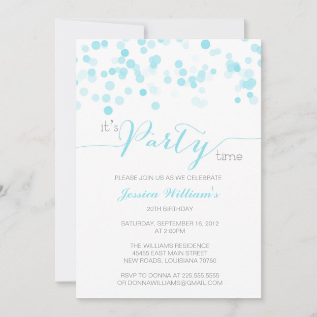 Blue Festive Confetti | Birthday Party Invitation (Front)