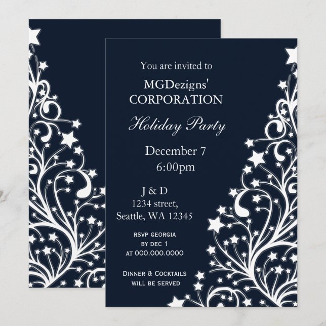 blue festive Corporate holiday party Invites (Front/Back)