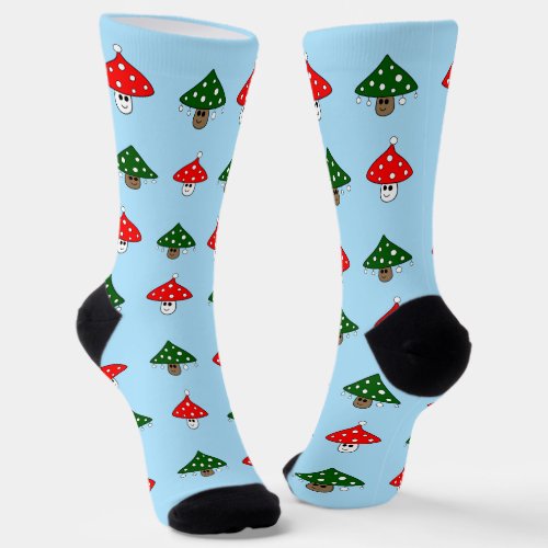 Blue Festive Mushrooms Crew Socks