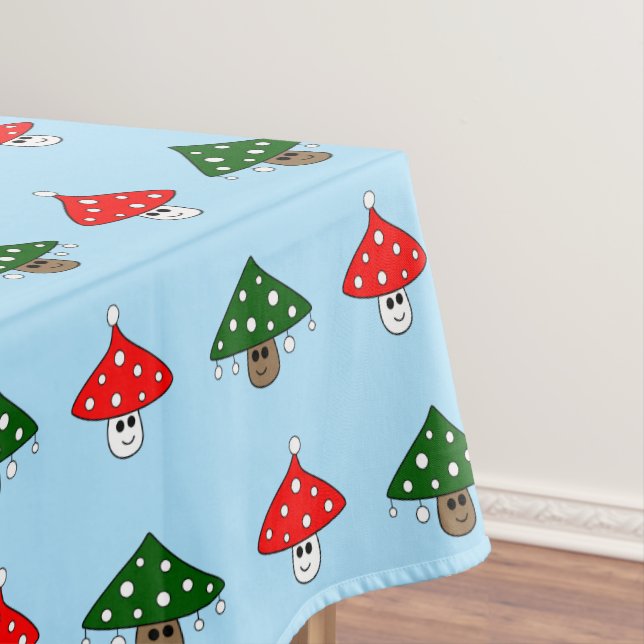 Blue Festive Mushrooms Tablecloth (In Situ)