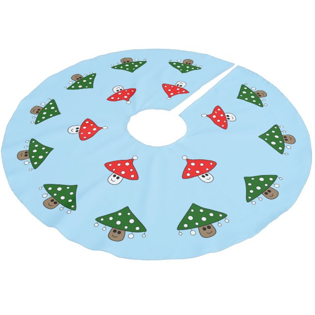 Blue Festive Mushrooms Tree Skirt (Angled)