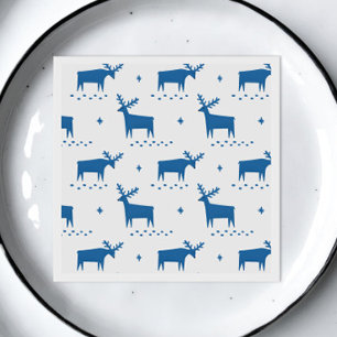 Blue Festive Woodland Reindeer Christmas Holiday Napkins