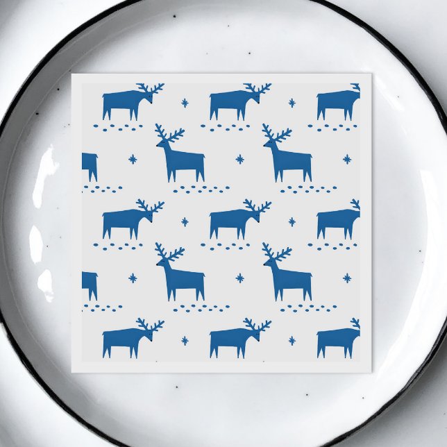 Blue Festive Woodland Reindeer | Christmas Holiday Napkins (Creator Uploaded)