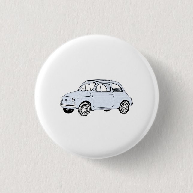 Blue Fiat 500 Topolino Drawing Pin Back Button (Front)