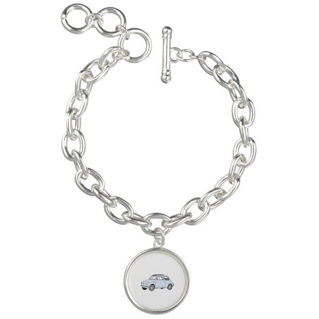Blue Fiat 500 Topolino Italian City Car Drawing Charm Bracelet (Product)