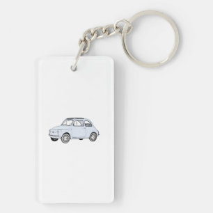 Blue Fiat 500 Topolino Pencil Drawing Acrylic Keychain